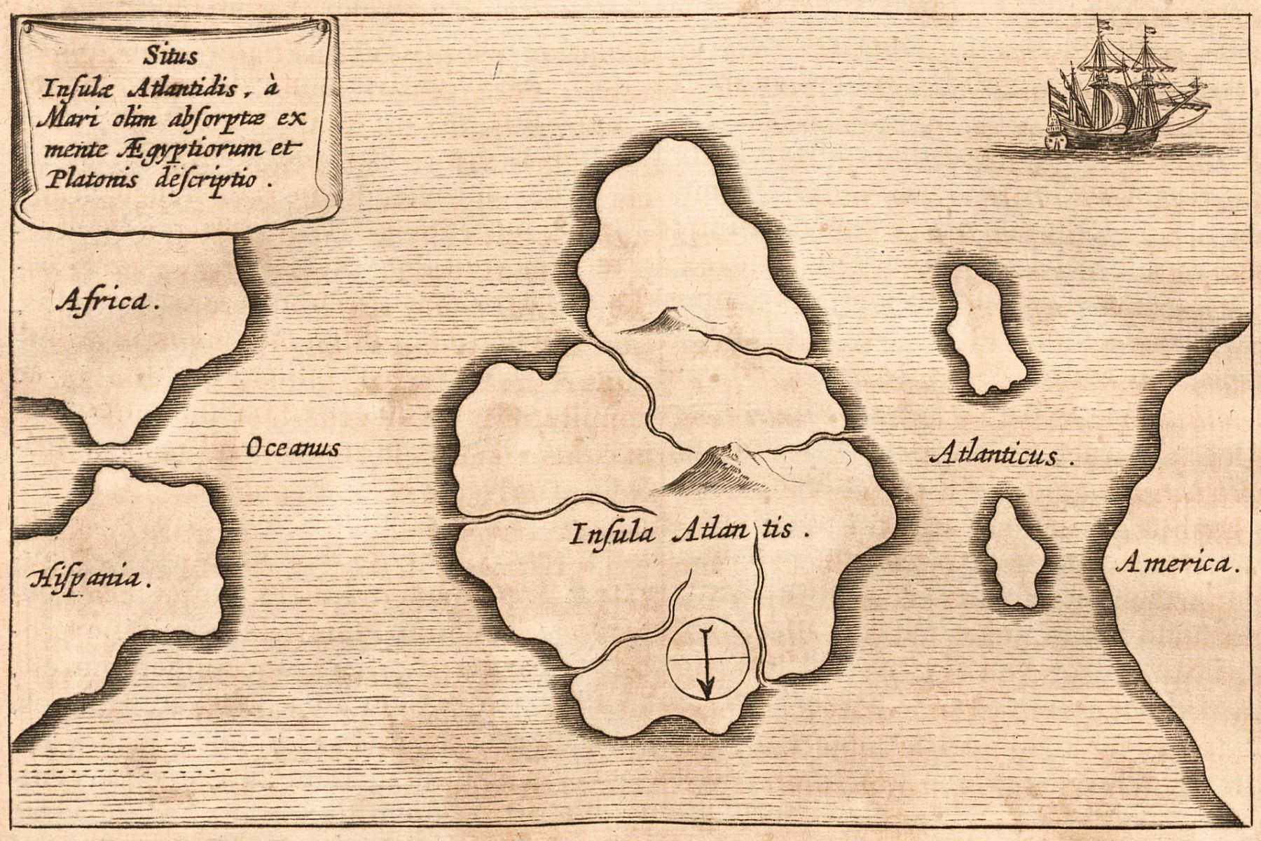 Carte de l'Atlantide d'Athanasius Kircher, 1669 — l'Atlantide de Platon est une allégorie philosophique, non une réalité géographique